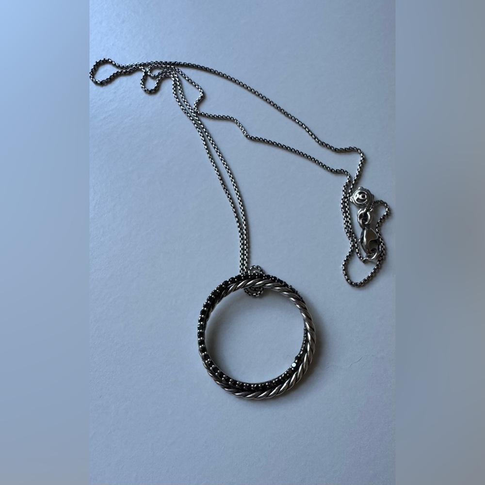 David Yurman Black Diamond Crossover Circle Pendant Necklace